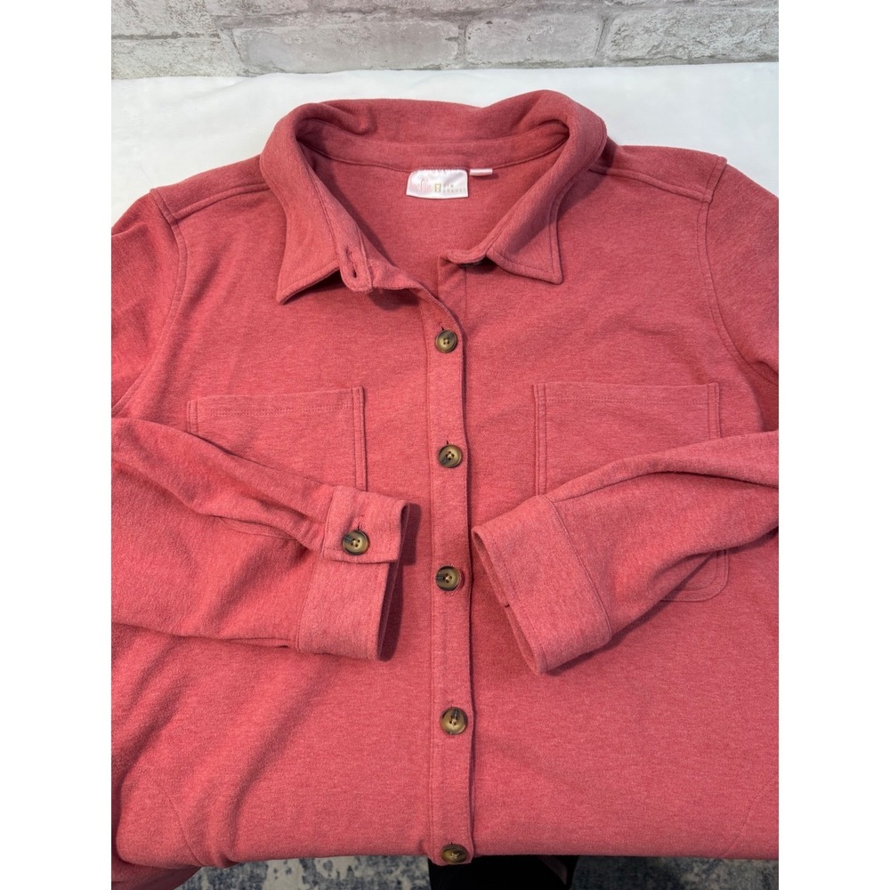 Belle Kim Gravel Team Colors Horn Button Knit Shacket 1X Crimson Red A655326 - Picture 3 of 13